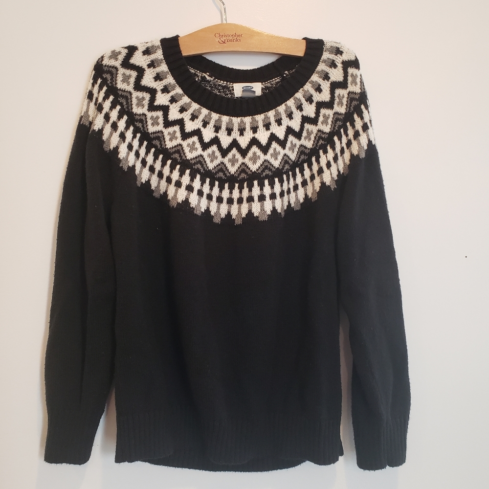 Old Navy Fair Isle Sweater Size XL Black White